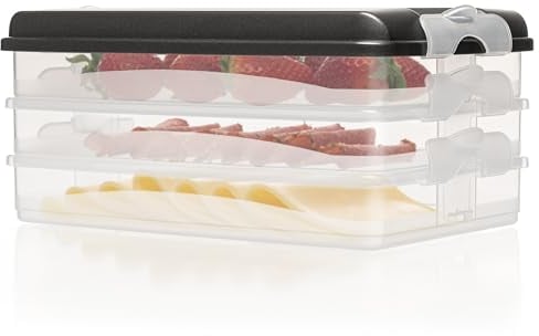Hausfelder Kühlschrank Aufschnitt Box für Wurst und Käse, Aufschnittdosen mit Deckel stapelbar, 3 Frischhaltedosen und Wurstbox (3 Anthrazit Stapeldosen: 3x flach)