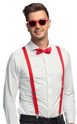 Boland - Kostümset 3-teilig, Zubehör Set mit Hosenträger, Brille und Fliege, für Festival, JGA, Karneval und Mottoparty