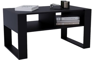 CraftPAK Wohnzimmer Tisch für Couch aus hochwertigem Holzwerkstoff, moderner Couchtisch mit zusätzlicher Ablagefläche, Sofatisch für Wohnzimmer, Couchtisch schwarz