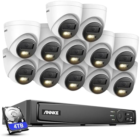 ANNKE 12MP Überwachungskamera Aussen Set, 16CH Videoüberwachung mit 12X PoE IP Kamera und 4TB HDD NVR für 24/7 Aufnahme Innen Outdoor, Personenerkennung und Fahrzeugerkennung, IP67, H1200