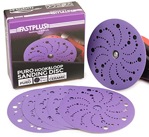 150mm Sanding Discs 50Pcs Orbital Sander Discs, 80/120/180/400/800 Assorted Grits Multi-Hole Hook and Loop Sanding Disc, Long lasting, Virtually Dust-Fee for Random Orbital Sander