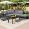 Merax Gartenmöbel Set für 5-Personen, Lounge Sitzgruppe Outdoor mit Couchtisch & Beistelltisch, Ecksofa-Set aus Aluminium, wetterfeste Lounge-Möbel, für Garten Balkon und Terrasse, inkl. Kissen, Grau