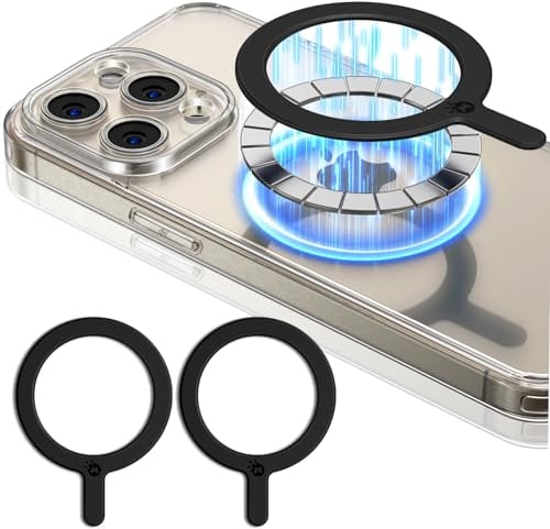 MATEPROX Universal Magnet Ring, 2 Stück Starker Magnetring Sticker kabelloses Laden Nachrüsten kompatibel mit Mag Safe Ring Zubehör für iPhone Series 15/14/13 Galaxy Series S24/S23/S22-Schwarz
