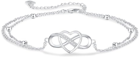 Fußkettchen für Damen silber 925 - Fussketten für frauen - Unendlichkeit Herz Mehrreihige Fußkette - Verstellbar Fußschmuck in silber