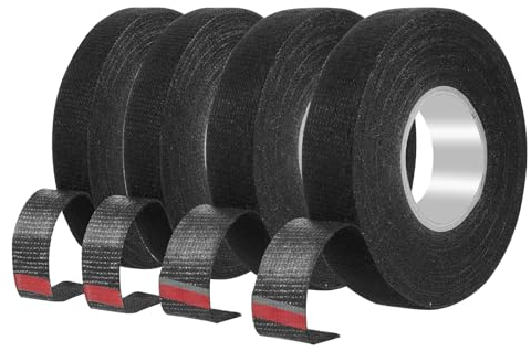 cobee Lot de 4 rubans adhésifs en tissu noir pour voiture - 2 tailles - Faisceau de câbles - Noir - Résistant aux basses températures - 15 mm x 15 m - 19 mm x 15 m