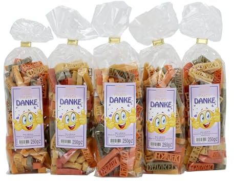 Bull & Bear `Danke´ Pasta Geschenkset, 5x 250g Nudeln mit Schriftzug