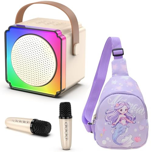 doeboe Mini Karaoke Microfono 2 in 1, Microfono Bambini con Connessione Bluetooth, con Luci LED Colorate, Microfono per Bambina da 4 a 14 Anni, Regalo di Compleanno (Off Bianco)