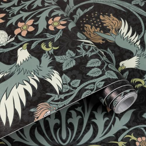 Alened Sticky Back Plastic Roll 44x300cm Black Floral Animal Peel and Stick Wallpaper Self Adhesive Decorative Living Room Bedroom Vinyl Wrap Waterproof Furniture Stickers