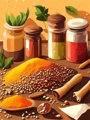 Peinture par Numero Adulte, DIY Peinture Enfant Acrylique avec Peintures et Pinceaux, Loisirs Créatifs Adultes 20x30cm Peinture Numero d'art, Décoration de la Maison Assaisonnement de cuisine s-1718