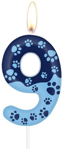 mciskin Blue Dog Paw 9th Birthday Candle, Dog Paw Cake Decorations, Blue Number 9 Candle for Cake, Candles Cupcake Topper for Boy Girl 9th Birthday Decorations,Pet Party Candle, Pet Party Supplies