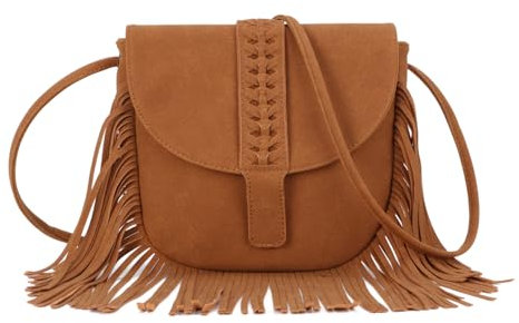 LHHMZ Damen Fransen Hobo Tasche Retro Quaste Umhängetasche Fransen Wildleder Bohemian Tasche Quaste Hippie Satteltasche