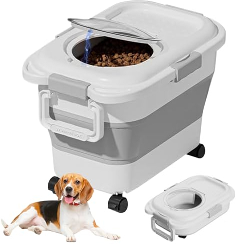 Conteneur de stockage d'aliments pour chiens, contenant de 15 kg / 33 lb de nourriture pliable pour animaux de compagnie avec roues et poignée, contenants de stockage d'aliments pour chats pour garde