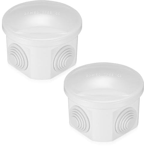 2 Pcs Outdoor Junction Box Waterproof, Small White Electrical Junction Box, Round Electrical Project Box, Electric Box with Cable Entry Grommets for Outdoor Indoor Electronics Cable Boxes, 80x50mm