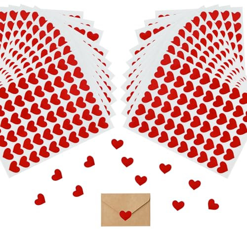 1200 Stück Glitzer Herz Sticker Set, Mini Sticker Hochzeit Selbstklebend, Aufkleber Hochzeit Gästebuch, Sticker Liebe für Gästebuch Geschenkbeutel DIY Handwerk und Umschlagsiegel Dekoration (Rot)