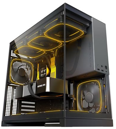 Geometric Future M5 Tempered Glass Mid Tower, E-ATX/ATX Gaming Case, 1.2mm Steel, Type C, Toolless Panels, Support 420/360 Radiator, ARGB PWM 140m fan x 5 Pre-Installed, Black/Grey, GEO-M5F-BG