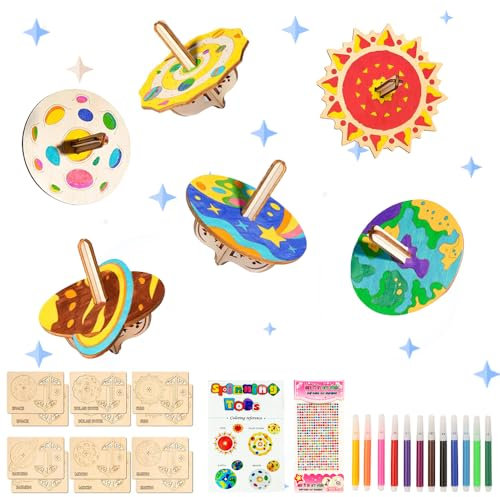 Jiahuade Holzkreisel Bausatz Kinder,12pcs Kreisel aus Holz zum Bemalen,Kreisel zum Bemalen,Kreisel zum Malen,kreisel mit Stift zum Malen,Holzkreisel mit Mandala zum Ausmalen