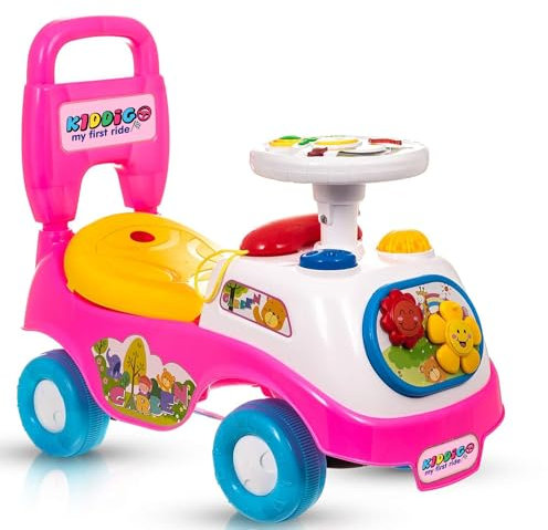 My First Ride On Toy and Kid Walker - 2-in-1 Toddler Push Car with Music, Lights, and Storage - Perfect Baby Walker for Boys & Girls - Ideal for Indoor & Outdoor Fun (Pink)