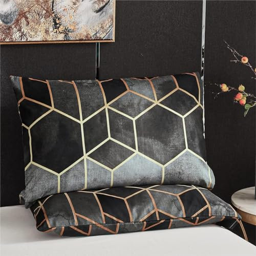 Freyamy 2 Stück Kissenbezug 40x80cm Grau Geometrisch Kariert Marmor Muster Kopfkissenbezug mit Reißverschluss Microfaser Kissenhülle