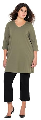 Ulla Popken Damen große Größen Übergrößen Plus Size Longshirt, Ziernähte, A-Linie, V-Ausschnitt, 3/4-Arm 827537