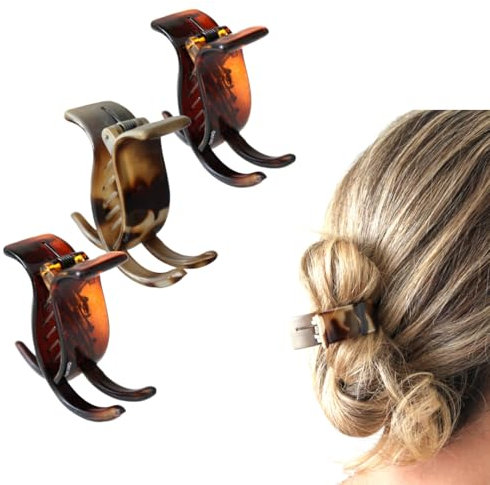 Decap Pack 3 Pinzas Tridente para Cabello, Diseño Ergonómico, Gran Capacidad, Fuerte y Flexible, Fabricado en Francia. (LEOPARDO CONCHA CONCHA)