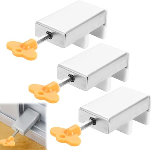Verrou Baie Coulissante,Fenêtres Coulissantes Alliage d'aluminium Bloc Porte Coulissante,3 Pièces Argent Bloque Porte Coulissante,verrou porte coulissante pour la Sécurité ees Enfants