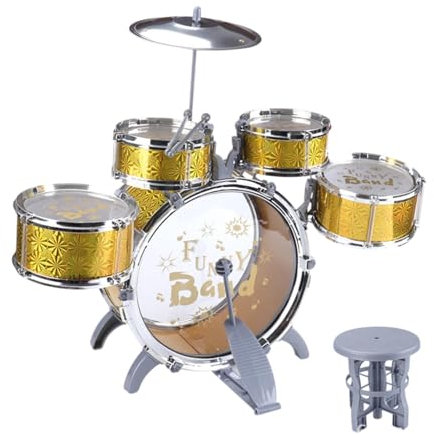 Amagogo Set di Batteria Jazz per Bambini, Giocattoli con Strumenti a percussione, apprendimento precoce, Kit di grancassa, Giocattolo di Simulazione di, Oro