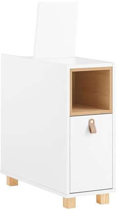 SoBuy Schmaler Beistelltisch - Schmales Nachttisch mit Schublade & Regal für kleine Räume, Wohnzimmer, B24 x T60 x H60cm Weiß FBT161-WN