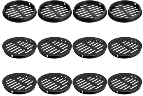 QUARKZMAN 12 Piezas de 80mm/3.15 Rejillas de Ventilación Circular para Soffit, Cubierta de Ventilación de Soffit de Plástico, Rejilla Redonda de Malla para Baño, Cocina, Armario, Negro