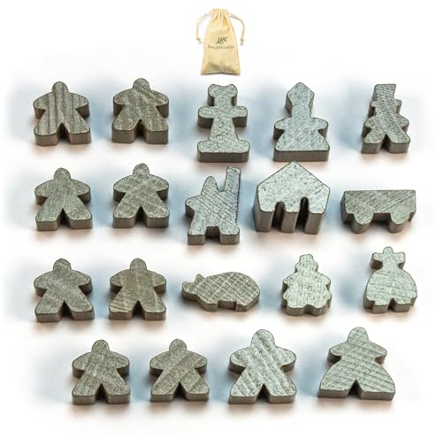 Waldfelsen® Spielfiguren passend für Carcassonne - 8 Meeple und 11 Sonderfiguren für das Grundspiel, die 10 Erweiterungen und die Minis 2 und 6 (Farbe: Grau)