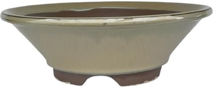 BIOMATA Maceta Bonsai Ceramica Redonda 21,8x21,8x7 cm Hecha en Japón | Macetero Bonsai con Agujero de Drenaje | Tiesto Verde para Uso Externo e Interno | Tres Tamaños a Elegir