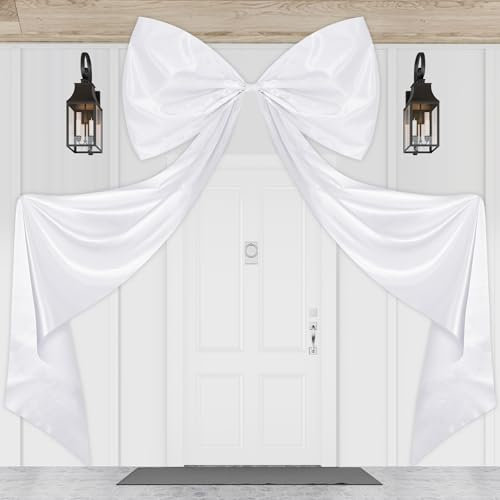 Wavwavw 79 x 47 Inches Giant Bow Decoration Extra Large Satin Bow with Long Streamers Coquette Birthday Party Decoration for Fireplace Mirror Wall Tree Arch Wedding Decorations(White)