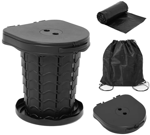 Unibos | Folding Camping Toilet Portable with Bag - for Adults with Lid, Seat & SpareToilet Bags, Outdoor Travel Loo for Fishing, Hiking, Campervan, Caravan, Car, Festivals, Max 180kg