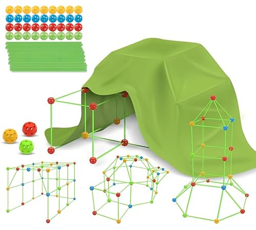 Probuk Kreatives DIY Bauspielzeug,122 Teile Kinder Fort Konstruktionsspielzeug, DIY Höhle Bauen,Pädagogisches Spielzeug für Jungen & Mädchen,Fördert STEM Fähigkeiten,Indoor und Outdoor Spielset