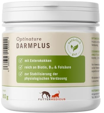 Futtermedicus Optinature DarmPlus | 80 g | Diätergänzungsfuttermittel für Hunde & Katzen | Zur Unterstützung der physiologischen Verdauung