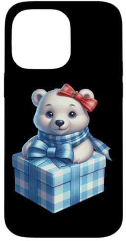 Cute Polar Bear With Bow And Gift Box Case for iPhone 14 Pro Max