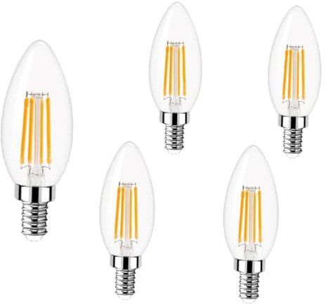 5 Stück E14 LED Glühbirne C35 6W 2700K Warmweiß, 600LM, Nicht Dimmbar | 60W Ersatz, Kerzenbirne e14, 360° Lichtverteilung, CRI85+, für Kronleuchter, Küche, Flur und Esszimmer
