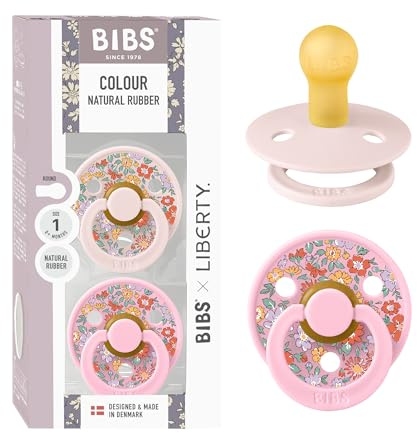 BIBS Colour Liberty Schnuller 2er-Pack, BPA-frei, Kirschform Nippel. Naturkautschuk/Latex, Hergestellt in Dänemark, Größe 1 (0-6 Monate), Blossom/Baby Pink