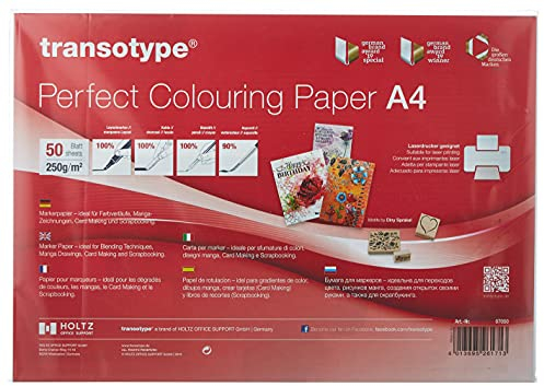 transotype Perfect Colouring Paper, Markerpapier DIN A4, 250 g/qm, 50 Blatt, für Farbverläufe, Manga-Zeichnungen, Card-Making und Scrapbooking, geeignet für Laserdrucker