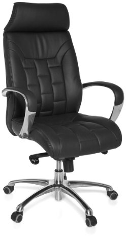AMSTYLE Bürostuhl Echtleder Schwarz bis 120 kg Schreibtischstuhl höhenverstellbar Wippfunktion Chefsessel Multiblockwippmechanik Kopfstütze Armlehnen Drehstuhl hohe Rückenlehne Drehsessel X-XL
