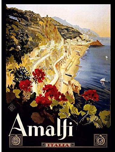 Wee Blue Coo Travel Amalfi Coast Beach Italia Italy Art Print Poster Wall Decor Kunstdruck Poster Wand-Dekor-12X16 Zoll
