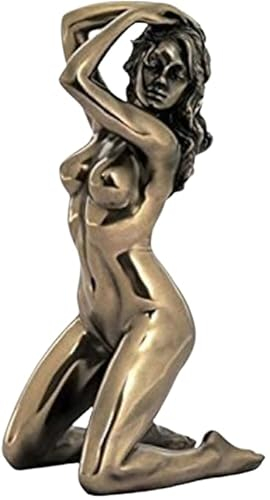 US 18 cm nackte weibliche Statue mit Händen auf Haar, bronzefarben