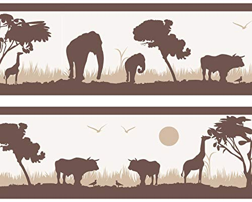 Kleisterbordüre Afrika, 4-teilig 520x15cm, Tapetenbordüre, Wandbordüre, Borte, Wanddeko, braun, beige