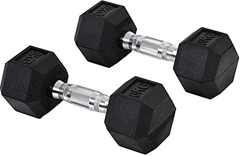 HOMCOM Rubber Dumbbell Sports Hex Weights Sets Home Gym Fitness Hexagonal Dumbbells Kit Weight Lifting Exercise (2 x 6kg) Black