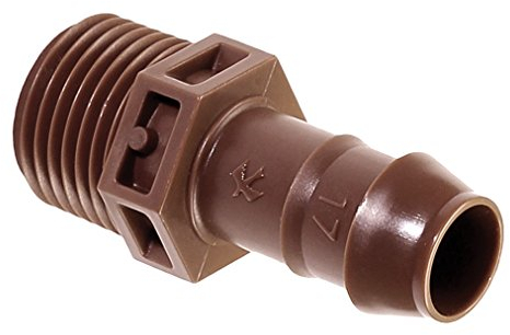 Rain Bird BA-050MPS Tropfbewässerungs-PVC-Adapter, universell passend für 5/8 Zoll, 1/2 Zoll, 0,700 Zoll Tropfrohre, 1/2 Zoll (MPT) Außengewinde x 1/2 Zoll Widerhaken