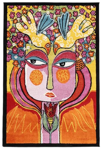 RugVista She Has Flowers in her Hair Teppich, 120 x 180 cm, Multi/Orange | Moderne, Unsere Designer, Rechteckig, Niedriger Stapel, Nur chemische Reinigung, Oeko-Tex 100