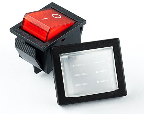 Wippschalter eckig rot beleuchtet S-118 und Schutzkappe WP-05