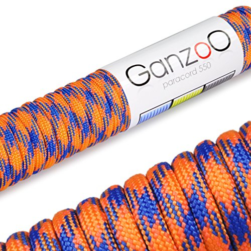 Ganzoo Paracord 550 Seil, Nylon-Polyester, 4mm, Typ 3, 30 Meter, 7 Kernstränge, Outdoor-Schnur, Allzweck-Seil, Hundehalsband, Hundeleine, Armband knüpfen, Camping, Survival - orange blau