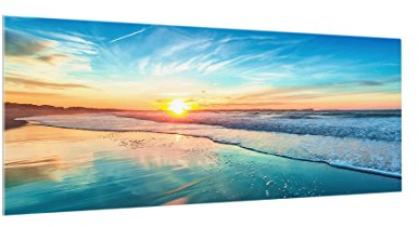 Bilderwelten Paraschizzi in vetro - Romantic Sunset By The Sea - Panoramico,Paraschizzi cucina pannello paraschizzi cucina paraspruzzi per piano cottura pannello per parete, Misura (AxL): 50cm x 125cm