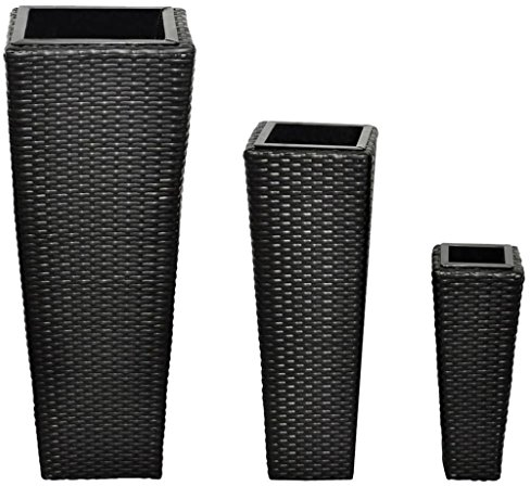 Tidyard Lot de 3 Pcs Pots de Fleurs en Résine Tressée Noir