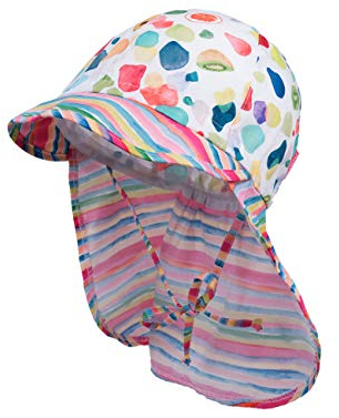 maximo Baby-Mädchen Nackenschutz Mütze, Mehrfarbig (Ecru-Bunte Früchte/Multicolor Streifen 4645), (Herstellergröße: 49)